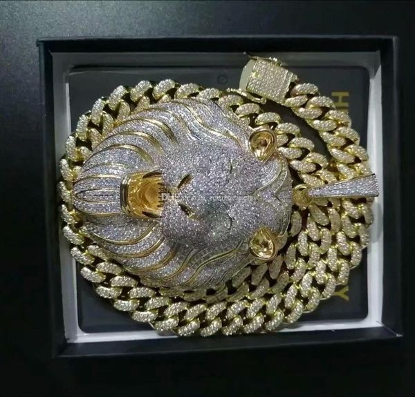 

mens jewelry hip hop iced out pendant designer necklace bling diamond cuban link chain big pendants lion animal rapper accessories1175430, Silver