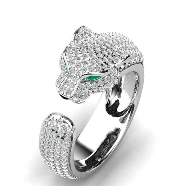 

fashion full crystal inlaid leopard head ring opening personality rings party jewelry gift1146103, Golden;silver