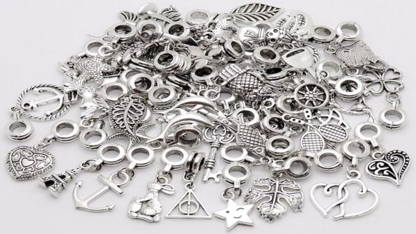 

100pcslot vintage big hole loose beads european charms pendant fit pandora charms bracelet diy metal jewelry making1582352, Bronze;silver
