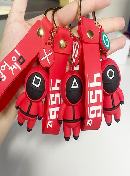 

designer keychain brand key chain squid game masked pendant soft rubber pvc ring silicone doll2640644, Slivery;golden