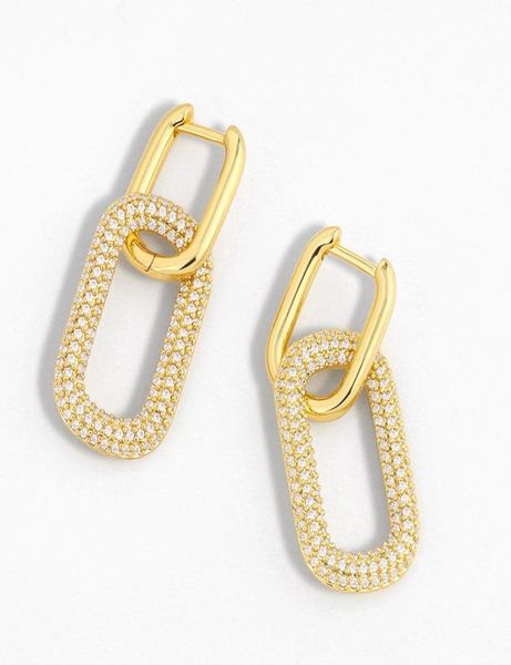 

geometric double ring lock earrings for women girls gold color zircon hip hop jewelry rock female creative drop earings gifts8567537, Silver
