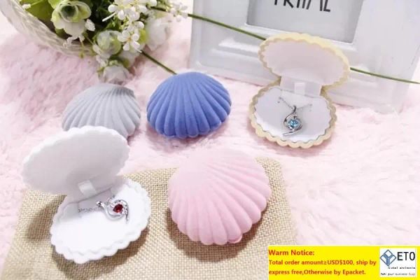 

velvet shell shape jewelry boxes for pendant necklaces women luxury wedding engagement gift case packaging display, Black;white