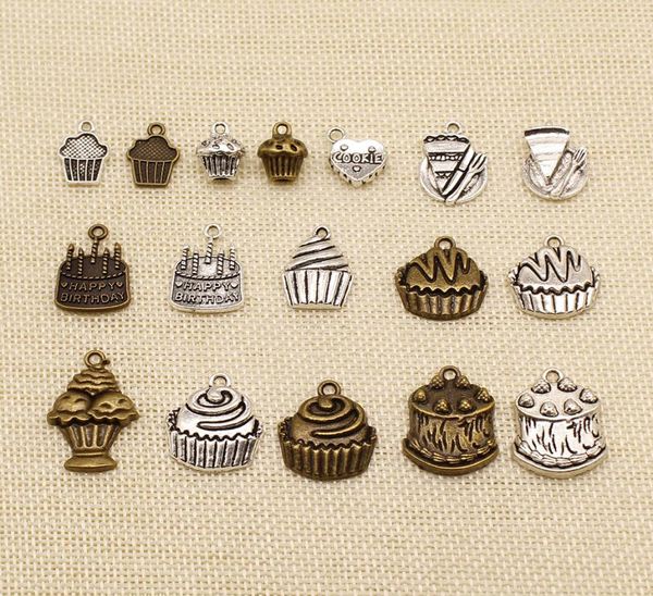 

60 pieces hand made jewelry accessories parts happy birthday celebration cake cupcake hj0997124661, Bronze;silver