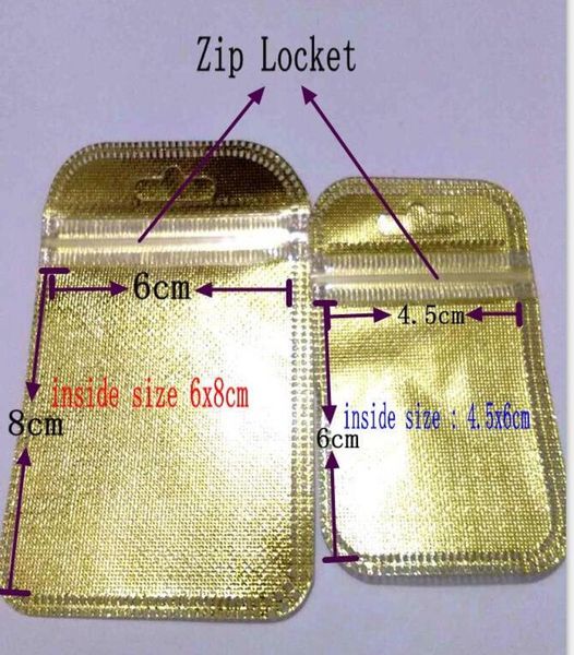 

6x8cm gold zip lock jewelry accessories shopping packing bag opp pp pvc poly plastic packaging bag3684800, Pink;blue