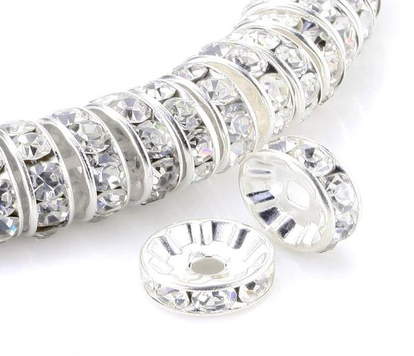 

yous 100pcs 6mm a round rondelle spacer charm beads silver tone white clear czech crystal for bracelet jewelry making7094921