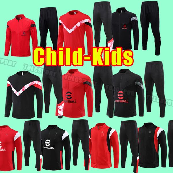 

kid child jacket tracksuit training ibrahimovic 23 24 soccer tracksuits ac milans giroud r. leao bennacer kessie romagnoli calhanoglu tonali, Black