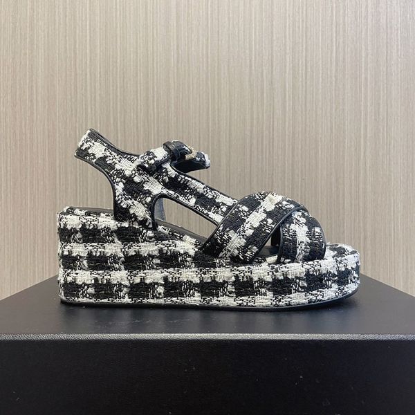 

cross grosgrain satin cotton soft fabric sandals platform wedges heels women's luxury designers rubber sole casual fashion sand shoes f, Black