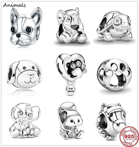 

925 sterling silver dog elephant turtle animal bead fit charms silver 925 original bracelet trinket diy women jewelry6062959, Blue;slivery
