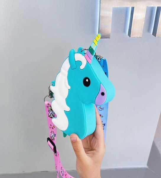 

kids purse handbags cartoon unicorn children039s bag cute versatile children coin wallet summer candy color silicone messenger 8885888, Black