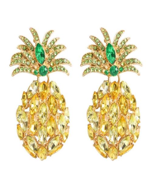 

pineapple diamonds dangle earrings for women luxury crystal colorful charm chandelier earring alloy rhinestone fruit jewelry9200607, Silver