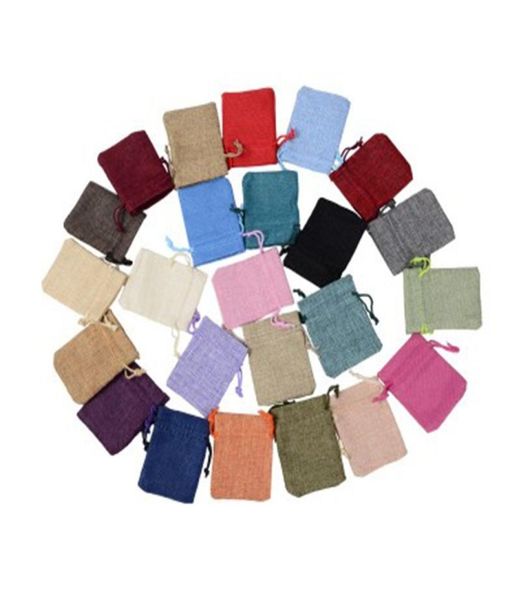 

22 colors 7x9cm small jute bags bracelet jewelry packaging bags linen drawstring gift bag pouches8992299, Pink;blue