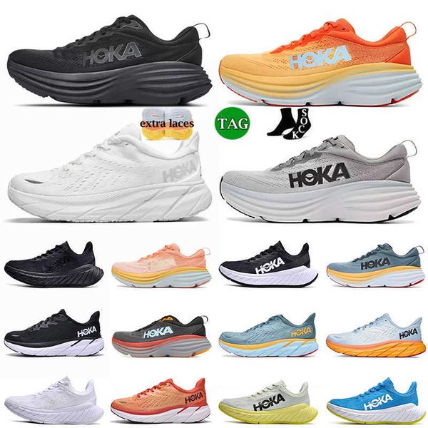 

hoka one bondi running shoes 2023 platform designer clifton 8 sneaker black white orange amber yellow goblin blue men women trainer sports s
