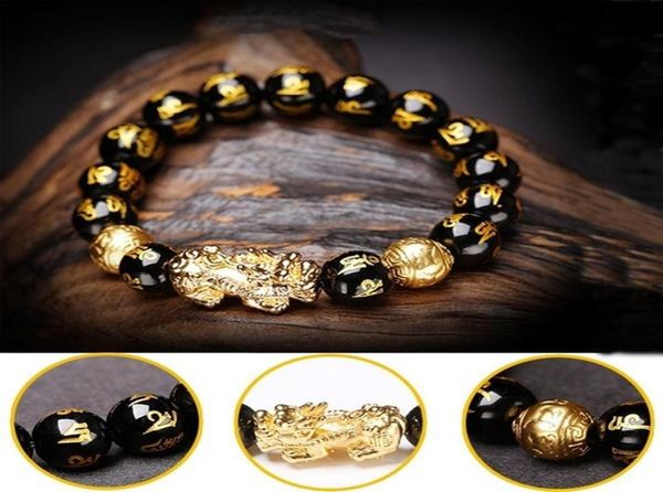 

black obsidian wealth bracelet adjustable releases negative energies bracelet with golden pi xiu lucky wealthy amulet bracelet2684028