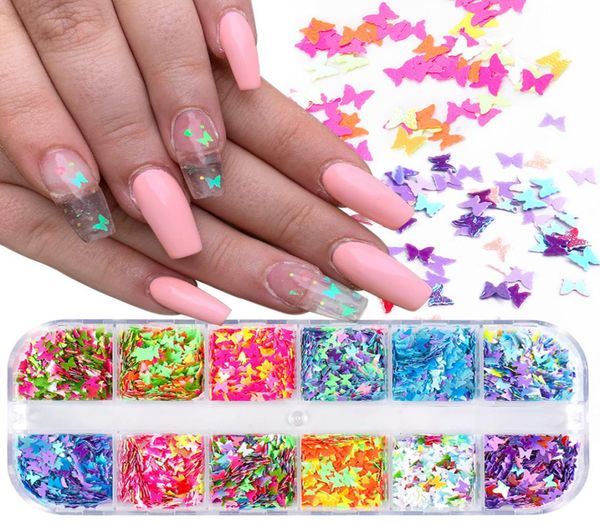

12 grids 3d nail art butterfly flakes holographics nails glitter sequins decoration diy charms design beauty salon supplies6176436, Silver;gold