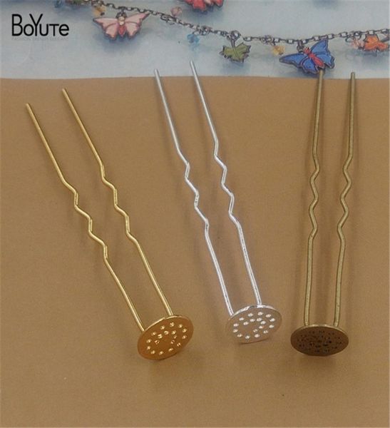 

boyute  pieces 12mm 7 color cabochon base metal hair stick whole diy hair jewelry for women4146333, Golden;white