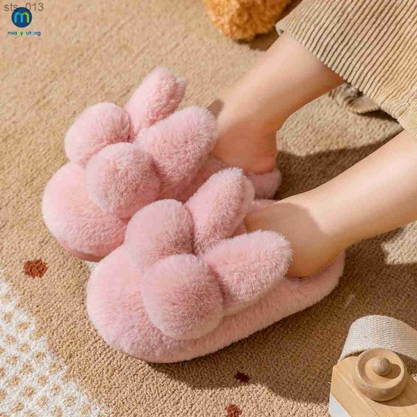 

children' home cotton slippers rabbit non-slip indoor warm in winter fluffy slippers pink girls shoes slippers kids miaoyoutong l23051, Black;grey