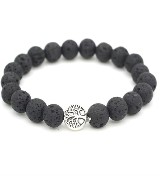 

tree of life charms 8mm black lava stone beaded strand bracelet essential oil diffuser bracelets hand strings for women men5638125, Golden;silver