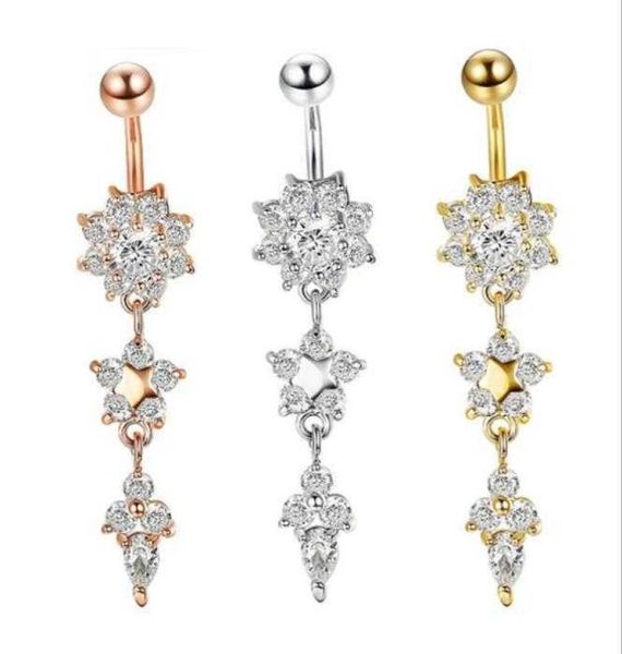 

new indian dangle belly bars belly button gold rings belly piercing crystal flower body jewelry navel piercing rings gd3331317907, Silver