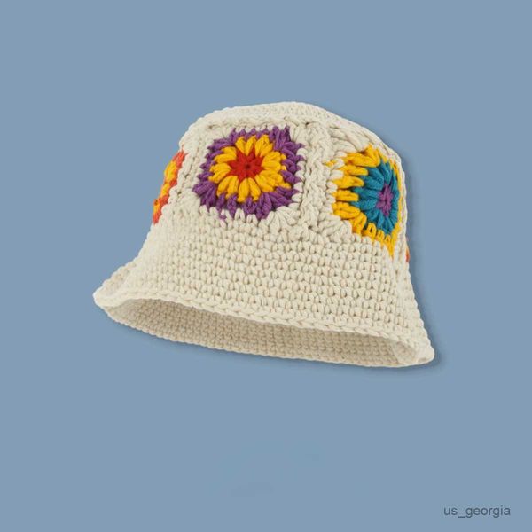 

caps hand knitted hollow flower wool hat ladies sunscreen fisherman hat travel hat r230627, Blue;gray