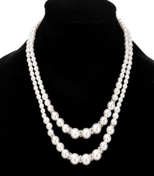 

fashion chic double layer fake pearl beads necklaces bride bridesmaids beaded chains for women ladies female wedding jewelry gift9602580, Silver