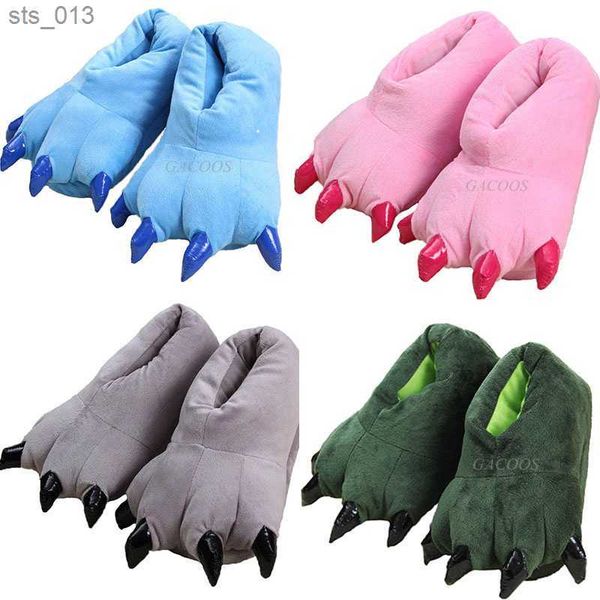 

animal christmas paw slippers super soft floor noise slippers kids boys home shoes winter warm plush slipper women indoor shoes l230518, Black;grey