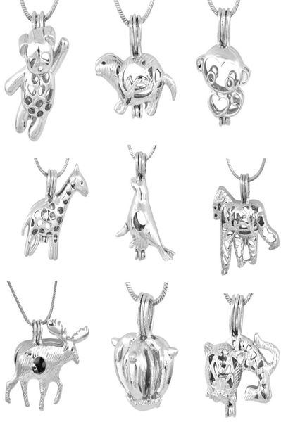 

animal shape creative pearl cage pendant sea dogmonkeymonstergiraffebeartiger novelty jewelry gift for children girl 20 pcsl2295809, Silver