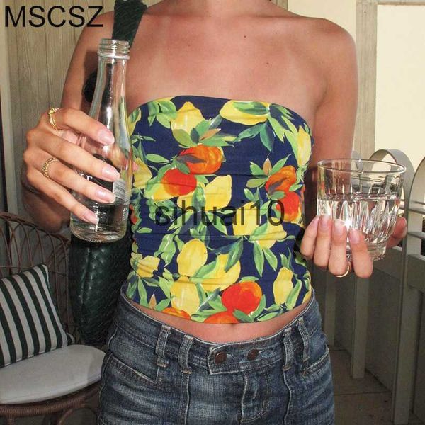 

women's t-shirt fashion fruit print tube y2k strapless crop summer casual cami night club for women j230627, White