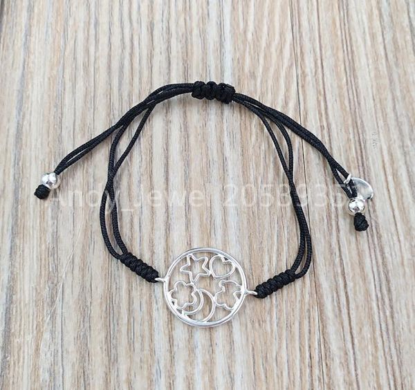 

silver and black cord silueta bracelet authentic 925 sterling silver bracelets fits european bear jewelry style gift andy jewel 914603846, Golden;silver