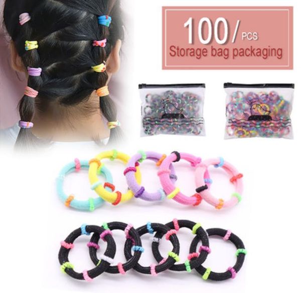 

100pcs fashion simple bag high elastic hair accessories seamless candy color hair ring set girl rubber band children039s head r6093485, Pink