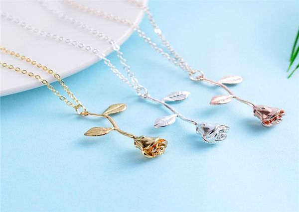 

1 pcs delicate rose flower pendant necklace charm gold silver beauty rose jewelry necklace for women girls2402402