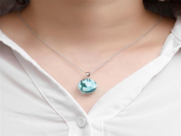

transparent resin rould ball moon pendant necklace women chic blue sky white cloud chain necklace fashion jewelry gifts for girl3763090, Silver