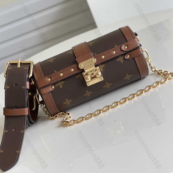 

10a mirror quality designers mini papillon trunk bags 19cm womens brown coated canvas purse luxury lady chain handbag crossbody shoulder str