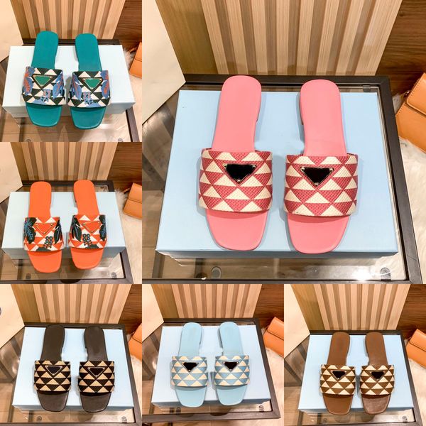 

designer shoes women slippers triangle label sandals retro thick heel ladies high heeled a word sandals square head high heels with box, Black