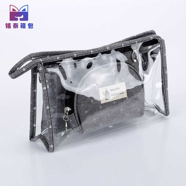 

2023 korean cotton three piece travel wash and makeup bag transparent makeup bag