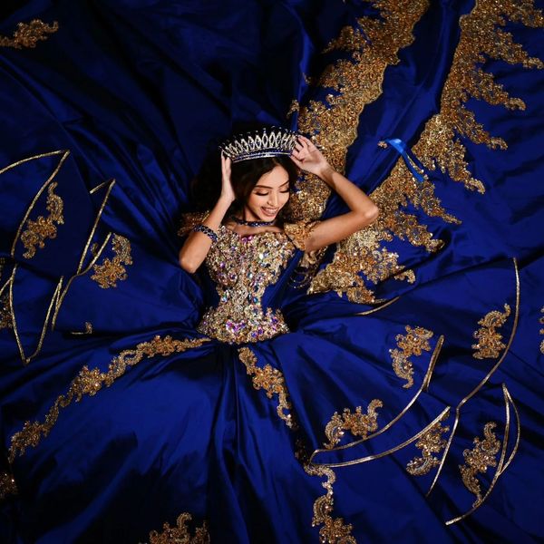 

luxury royal blue quinceanera dresses for mexican girls beads appliques ball gowns vestido de 15 anos birthday prom dress, Blue;red