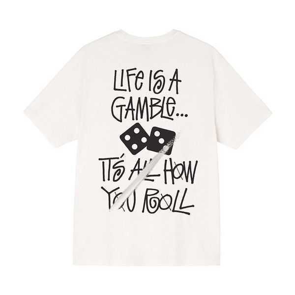 

designer stussys 2023 lettering short sleeves 2023ss womens dice printed tshirts round neck pullover couples tee cotton high street 30dws, White;black
