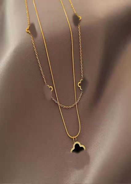 

gold double layer titanium steel clavicle luxury fashion pendant necklace1204311, Silver