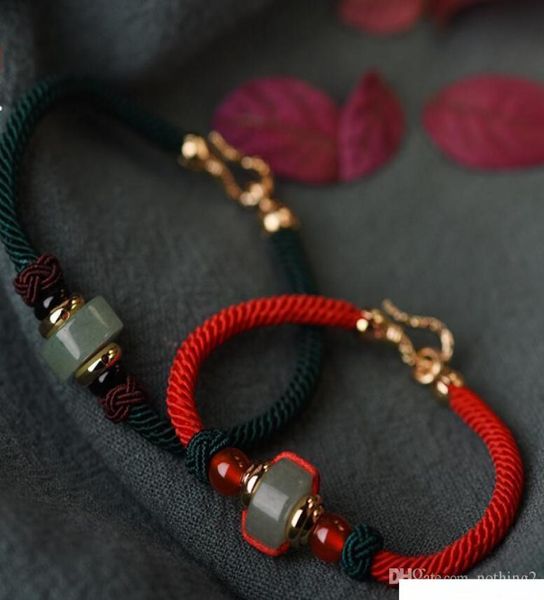 

designer jewelry chinese knot couple bracelets red string jade beaded bracelets for couples whole fashion2482440, Black
