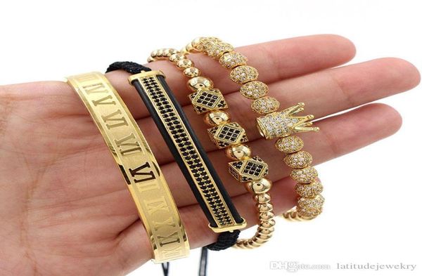 

luxury designer jewelry mens bracelets hip hop bracelet with crown ball retro pouplar old fashion punk beads bracelets2890468, Golden;silver