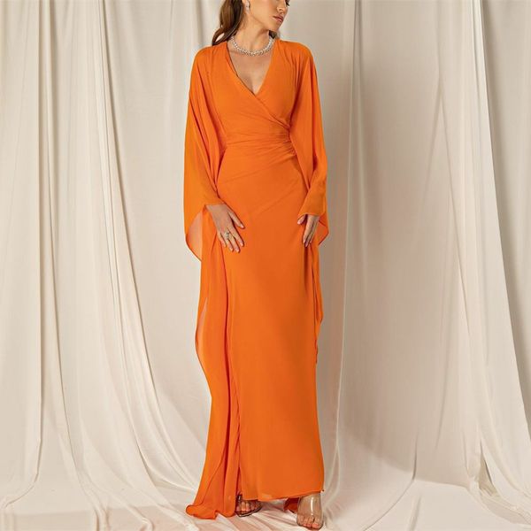 

urban dresses vintage long vneck chiffon evening with sleeves sheath orange ankle length prom for women 230627, White;black