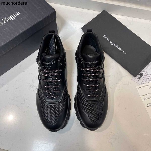 

zegna mens shoes lace up medium black knitted ermenegildo mens casual sneakers versatile small black shoes