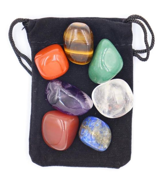 

7pcsset reiki natural stone tumbled stone irregular polishing rock quartz yoga energy bead for chakra healing6917840, Black