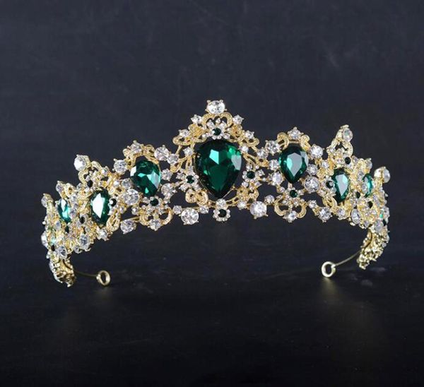 

baroque red blue green crown crystal bridal tiaras vintage gold hair accessories wedding rhinestone diadem pageant crowns5183817, Slivery;golden
