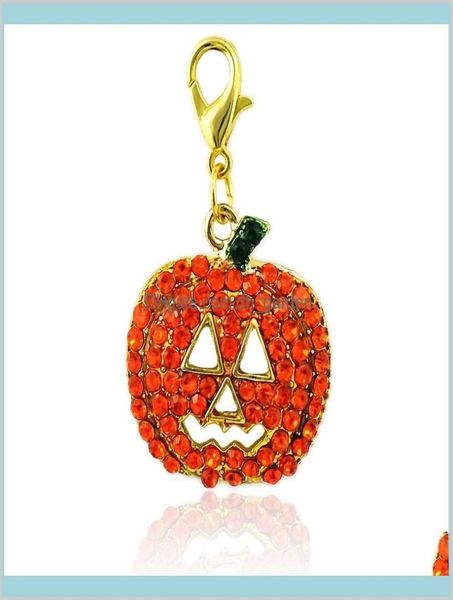 

findings components drop delivery 2021 halloween lobster clasp charm dangle orange yellow rhinestone pumpkin mask pendants diy cha3582861, Bronze;silver