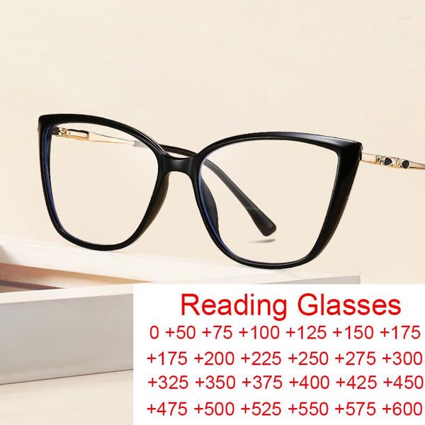 

sunglasses fashion cat eye anti blue light reading glasses women luxury designer optical eyeglasses tr90 computer presbyopic eyewear 0- 600, White;black