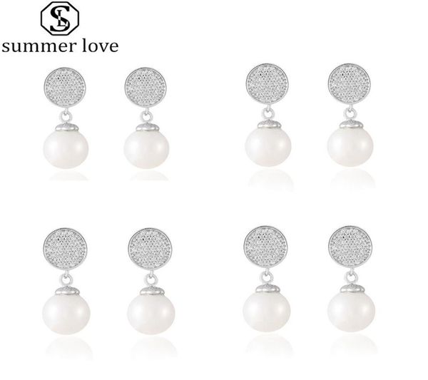 

fashion white pearl dangle drop earrings simple hoop rhinestone stud earrings for women girls elegence jewelry giftsz2566780, Silver