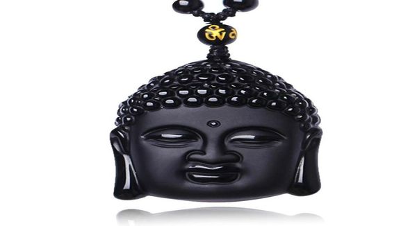

unique natural black obsidian carved buddha blessing necklace for men women lucky amulet buddha pendant necklace luck craft gift3936981, Silver