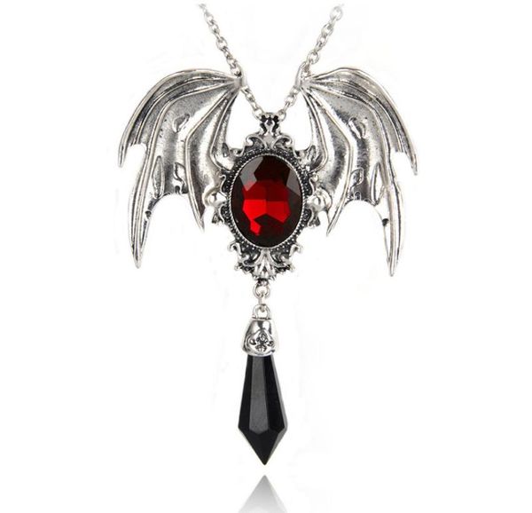 

vintage victorian bat wing gothic crystal pendant necklace sweater chain jewelry halloween gift for teen women men necklaces2994543, Silver