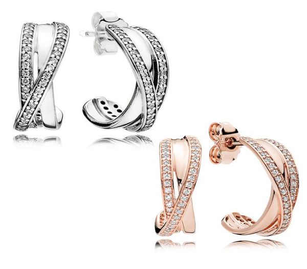 

authentic 925 sterling silver hook earring with original box fit jewelry rose gold stud earring women wedding gift earrings7199947, Golden;silver