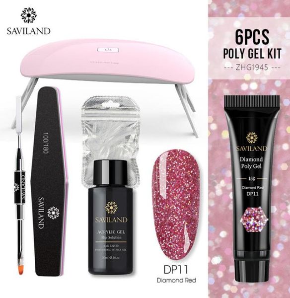 

saviland glitter diamond ploy gel set acrylic uv builder gel lacquer gel polish longlasting soak off nail art design kits 4547331